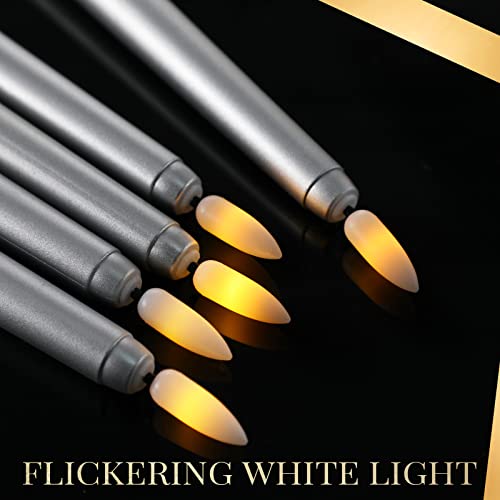 Image of Macarrie 24 Packs Flameless Taper Candles Battery Operated Fake 11 Inch Long Candlelight LED Flameless Candlesticks Flickering Tapered for Summer Fall Wedding(Silver)