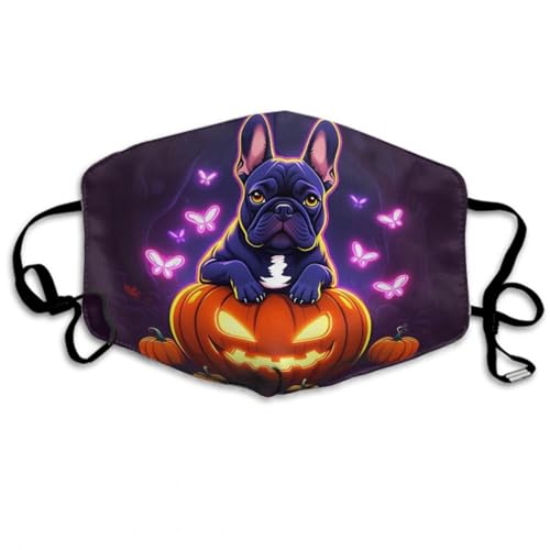 Adults Boys Girls Warm Protective Masks Fashion Scarf Anti Dust Windproof Mouth Cover, Halloween French Bulldogs Pumpkins And Fluttering Butterflies Art Mouth Decoration for Sports Travel Hiking