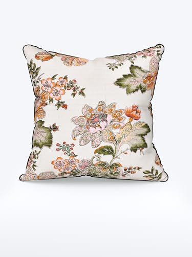 Image of Pure Cotton Quilted Cushion Cover 16x16 Inch | Anokhi Print Decorative Throw Pillow Cover | Soft Cotton Sofa Cushion Cover with Hidden Zipper | Living Room Bedroom Home Decor