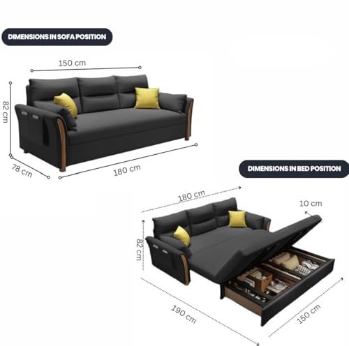 Unicorn Furniture Convertible Sofa Bed King Size Pull Out Sofa Bed with Storage in Cotton Fabric, Tool-Free Assembly, Modern Reclining Sleeper Sofabed for Living Room, Guest Room & Small Spaces (Grey) - Image 2