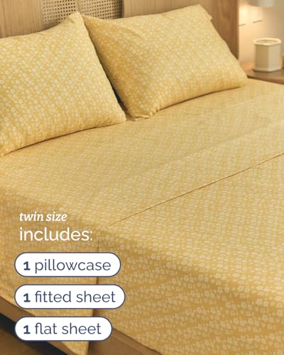 Image of Twin 3 Piece Floral Sheet Set - Soft, Breathable & Cooling - Yellow Meadow
