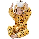[Tumao] 子供服着ぐるみ 着ぐるみ パジャマ 動物 コスチューム キッズ服 ベビー服 男の子 女の子 柔らかい 快適 防寒 ファスナー ベビー服 コスチューム 子供ルームウェア クリスマス プレゼント 出産祝い お正月 年賀状 記念撮影 (80, 虎)