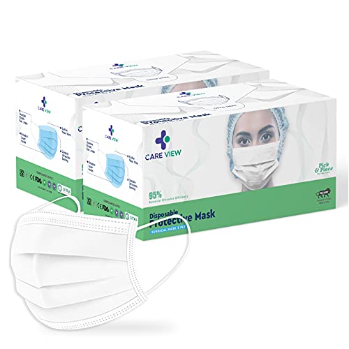 Image of Careview N95 CV2920, SITRA Approved, 3 Ply Colored Disposable Surgical Mask With Built in Metal Nose Pin and 1 Melt Blown Layer (Pack of 400, White)