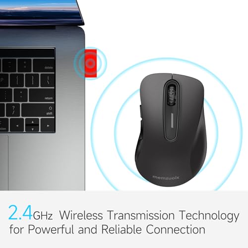 Image of memzuoix 2.4G Wireless Mouse, 1400 DPI Computer Mice with USB Receiver, Portable Wireless USB Battery Powered Cordless Mouse for Laptop, PC, Desktop, 5 Buttons (Matte Black)