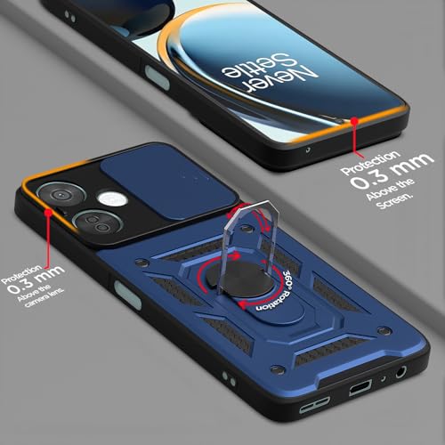 Image of Pikkme Back Cover for OnePlus Nord CE 3 Lite 5G / OnePlus Nord N30 5G | Sliding Camera Shield with Ring Stand | D10 Full Camera Protection Bumper Case (Blue)