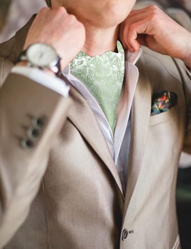 Image of Barry.Wang Ascot Ties Cravat Tie Men Paisley Plaid Scarf Self Tie Pocket Square Cufflinks Set Wedding Party