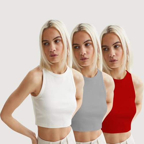 Image of KERI PERRY Tops for Women Crop Top for Women's Tank Activewear Tee Sports Western Casual Cotton Camisole Pack of 3 Combo