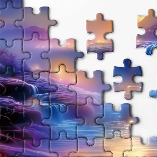 Puzzle de paisaje de cascada fantástica para adultos 1000 piezas, puzzle escénico de río y luna, naturaleza, arte de noche estrellada, puzzle desafiante como decoración del hogar miniatura 3