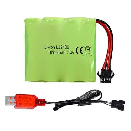 2 Batteries 7.4V 1200mAh SM-4P Pour Voiture RC EC08 - Avec Câble USB Chargement - Pour Drifting