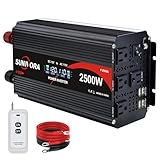 Sunivora 2500 Watt Inverter with LCD & Remote Control 12V DC to 110V/120V AC 60HZ Power Converter 5000W(Peak) with 4 Sockets & 4 USB Ports Power Inverters for Vehicles RV Truck Camping