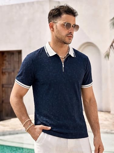 Image of TAGDO Men's Chain Jacquard Polo T Shirt | Half Sleeve | Comfortable Fit Wear | Stylish Casual Look | Breathable Feel |Modern Style | Easy Movement | Everyday Wear (Polo)