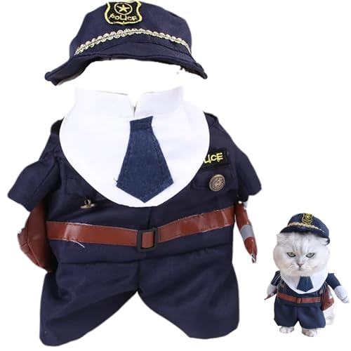 XUEYEGONGJI Disfraz de Halloween de Mascota Lindo Disfraz de policía de Perro Gracioso Poliéster Cat Police Disfray Incluye Traje Decorativo de Trajes Decorativos