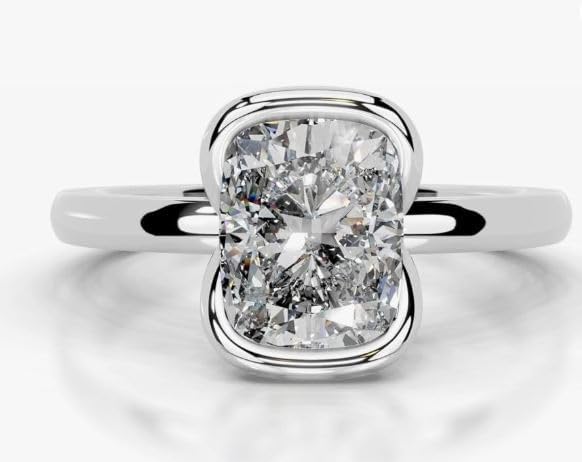 2 Ct Elongated Cushion Cut Engagment Ring Half Bezel Solitaire Diamond Wedding Ring for Women,14KT Gold Plated,Gifted For Her,Size 3-14.