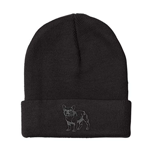 Speedy Pros Beanies for Men Domestic French Bulldog Embroidery Dogs Sideview Winter Hats for Women Acrylic Skull Cap 1 Size Black Design Only