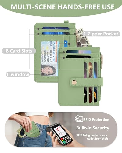 Image of Wristlet Wallet for Women,Keychain Wallet with AirTag Holder (Green)