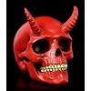 Figuren Shop GmbH Gothic Devil Skull with Horns - Red Demon Fantasy Scull Hand Painted H 9 cm