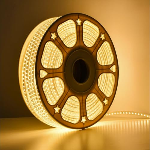 Image of MPROW 5 Meter LED Rope Light | 120 LEDs /Meter Waterproof Strip Light | Warm White Cove Light for False Ceiling, Diwali, Balcony & Indoor Decoration (Warm White, 45 Meter)