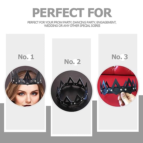 minkissy Queen 's Crown Black Head Band Hair Bands for Women Head Band for Men Black Tiara Gothic Headpiece Halloween Headpiece Cosplay Headband Company Reward Man Leather Black Crown - Image 3
