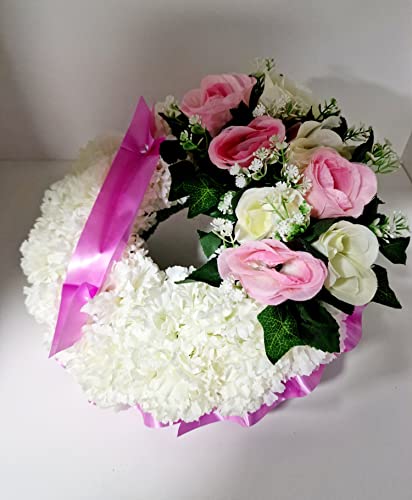 Artificial Silk Ring Heart Funeral Flower Tribute Letters Wreath Memorial Dad Mum Nan Wife Bro - Image 4