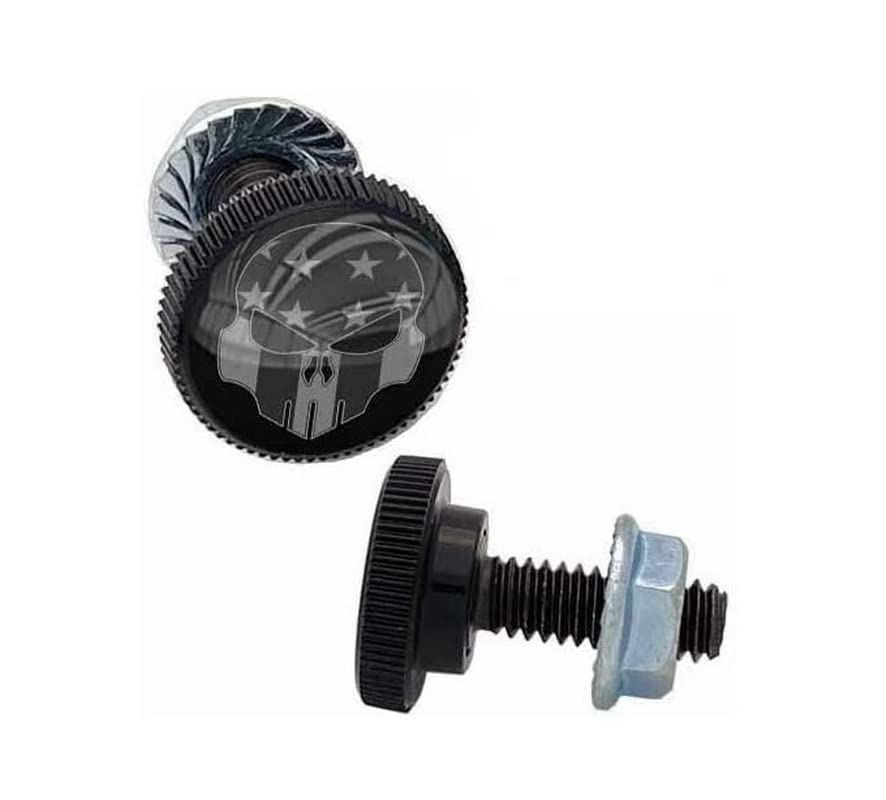 2 SM Black Knurled - License Plate Frame Fastener Tag Bolts - Ghost USA Skull G Style-9856-3116