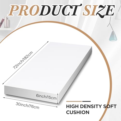 Domensi 6\" Thick x 30\" Width x 72\" Length Upholstery Foam Cushion Couch Replacement High Density Upholstery Padding Thick Polyurethane Standard Craft Pad Furniture Mattress Repair Sofa Seat Chair Bed