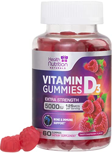 Extra Strength Vitamin D3 Gummies 5000 Iu (125 Mcg), High Potency Vitamin D Gummy Dietary Supplement For Bone & Immune Support, Teeth & Muscle Support, Nature's Vitamin D, Non-Gmo - 60 Gummies #TOP25