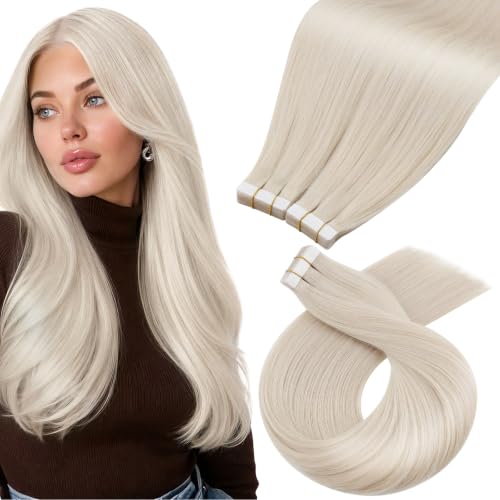 Moresoo White Blonde Tape in Extensions Human Hair 12 Inch 40Pcs 60g