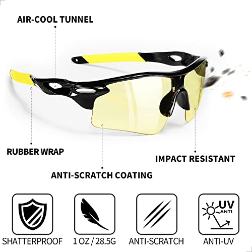 Ribukat Safety Glasses 8-Pack Polycarbonate Impact & Scratch Resistant, Wrap-Around Uv-Block Protective Eyewear Clear Lens (Yellow) #TOP3