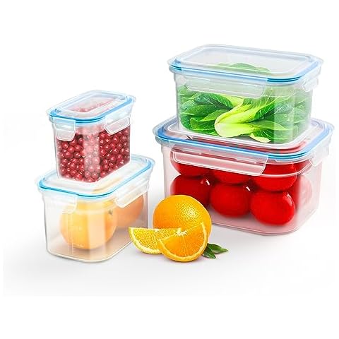 LIHONG 8-Piece Food Storage Containers with Lids Airtight 169oz, Plastic Storage Containers Blue Gasket Cover