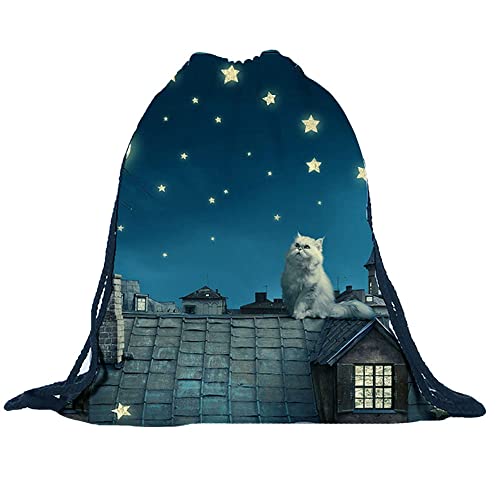 MEGAUK Sac à dos avec cordon de serrage imprimé 3D pour enfants, sport, natation, plein air, école, Bleu nuit, taille unique Cover