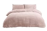 Sleepdown Teddy Fleece Duvet Cover Quilt Bedding Set with Pillow Cases Thermal Warm Cosy Super Soft - Blush Pink, King