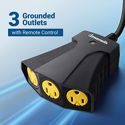 Dewenwils Outdoor Remote Control Outlet, Wireless Remote Outlet Power Switch, Weatherproof 15 A Heavy Duty Electrical Plug, 3 Grounded Outlets For String Lights, 100Ft Range, Ul Listed #TOP6