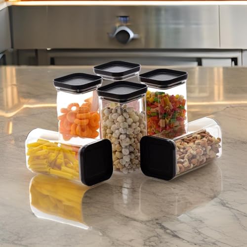 Image of Airtight Kitchen Grocery Square Transparent Unbreakable Plastic Food Storage Container Leakproof Lid Easy Store Wash 1100ml Pack Of 6 Pantry Masala Dry Fruit Organizer