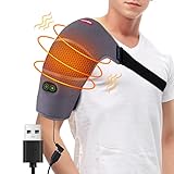 Comfheat Envoltura de hombro calentada por USB con masaje de vibración para manguito rotador, soporte de hombro, alivio muscular del brazo, almohadilla térmica de hombro, masajeador de temperatura