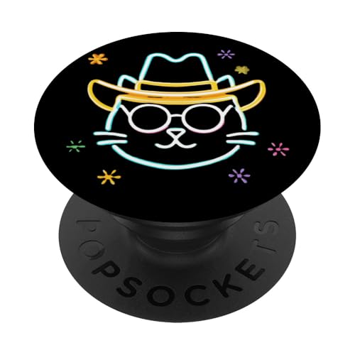 Cowboy Cat Face Round Sunglasses Western Graphic Animal PopSockets Adhesive PopGrip