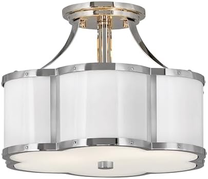 Hinkley Chance Two Light Medium Semi-Flush Mount Fixture, Classic, Timeless Details, Etched Lens, Polished White w/Polished Nickel Accents