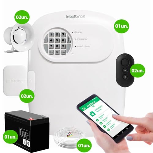 Kit Central de Alarme Anm 24 Net Intelbras + 2 Sensores Xas 4010 Smart + Bateria + Sirene + Cabo