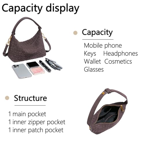 Suede Shoulder Bag for Women Retro Crescent Woven Hobo Purses Slouchy Crossbody Handbag with Adjustable Strap 5