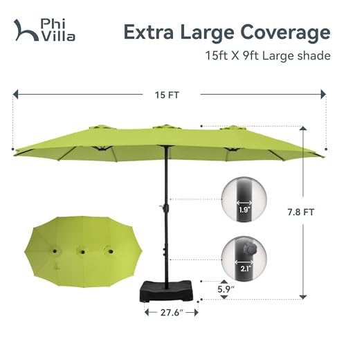 Image of PHI VILLA 15ft Large Outdoor Patio Umbrella with Base Included, Lime Green