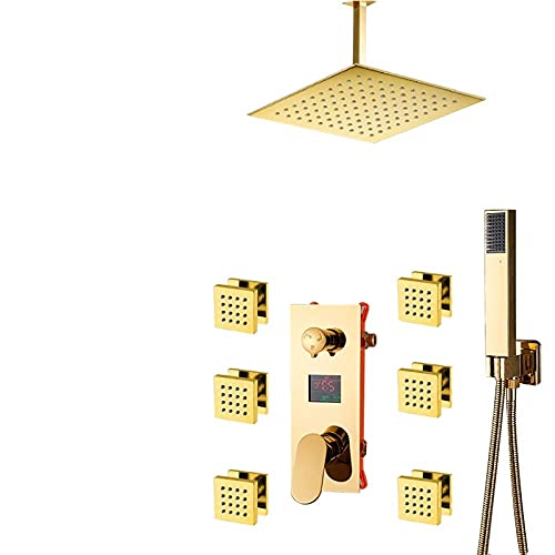 Robinet de douche numérique complet or avec LED et ciel de pluie