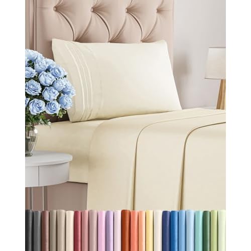Twin Size 3 Piece Sheet Set - Comfy Breathable & Cooling Sheets - Hotel Luxury Bed Sheets for Women & Men - Deep Pockets, Easy-Fit, Extra Soft & Wrinkle Free Sheets - Off White Oeko-Tex Bed