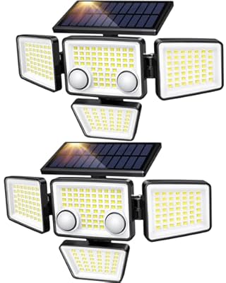 Solar Outdoor Lights - 3000LM 188 LED Motion Sensor Outdoor Lights, 4 Heads IP65 Waterproof Powered Security Flood Lights, 270°Wide Lighting Angle Wall Light with Sensors for Backyard Yard