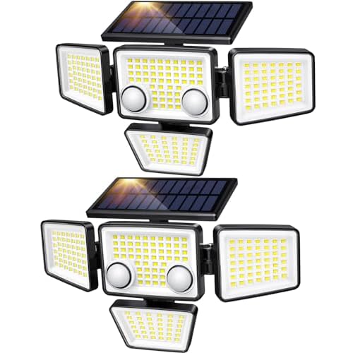 Solar Outdoor Lights – 3000LM 188 LED Motion Sensor Outdoor Lights, 4 Heads Security Light,IP65 Waterproof, Easy Install,270°Wide Angle Flood Wall Light with 3 Modes for Backyard Yard (2 Pack)