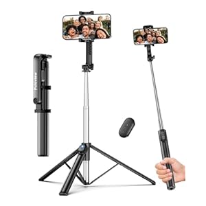 67‘’ Selfie Stick Travel Tripod, Extendable Tripod for iPhone with Wireless Remote Control and Phone Holder, iPhone Stand for Photograph, Compatible with All Cell Phones, Black