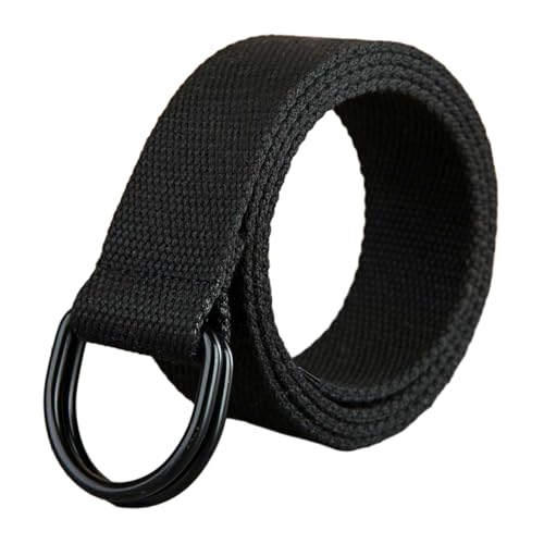 Men's Women's Adjustable Canvas Woven Waistband Waist Belt Strap Metal D Ring Buckle Waistbelt