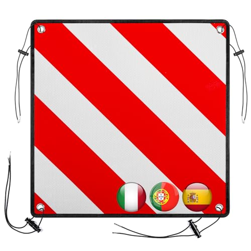 SROCHN 50x50 CM Warntafel 3 In 1 Alu Rot Weiß Reflektierendes Warnschild für Italien Spanien und Portugal mit 4x Spanngurte für Heckträger Fahrradträger Wohnmobil