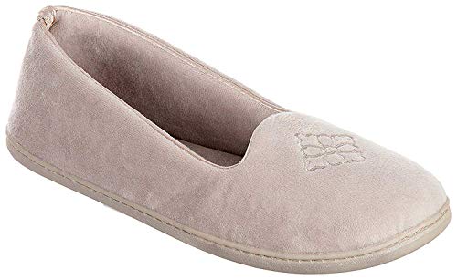 Dearfoams Women's Micro Velour Embroidered Closed Back Slippers, Pewter, Large 9-10