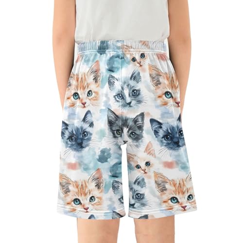 ALAZA Watercolor Cat Kitten Blue Pajama Shorts Sleep Shorts Pant Lounge Pajama Bottoms Elastic Waist with Pockets2