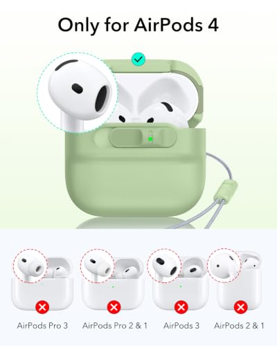 Image of ESR for AirPods 4 Case, Compatible with AirPods 4 Generation Case (2024)(USB-C), MagSafe Compatible, Magnetic Lid Lock, Drop-Proof Protection Cover with Lanyard, Pulse Series, Light Green