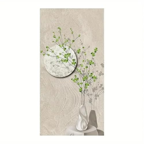 Tableau minimaliste moderne fleur et herbe vertes 40x80cm